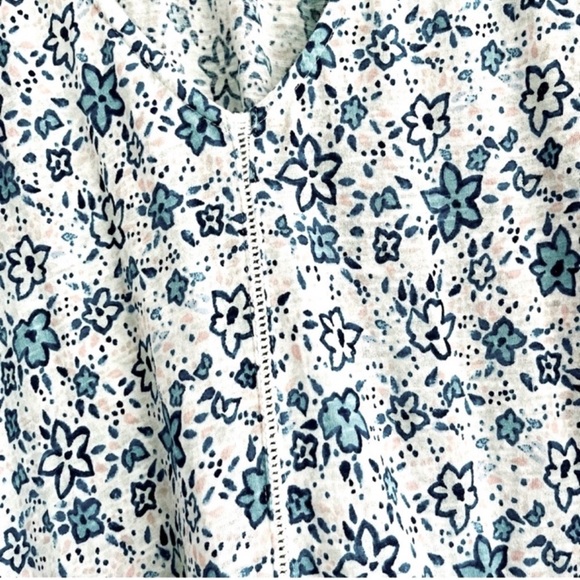 Lucky Brand Ruffle Hem Blouse Puff Sleeve V-neck Floral Teal Blue Green Size S - Picture 6 of 12